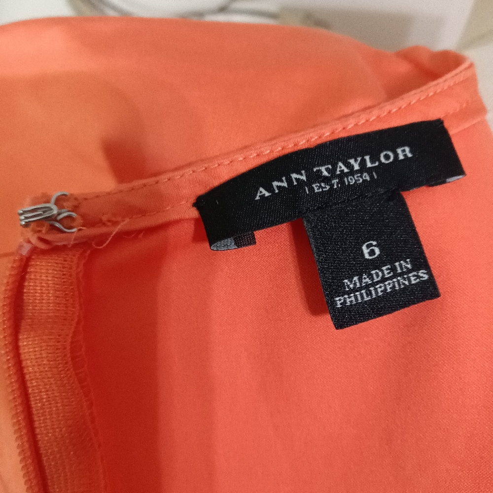 ✨ Lovely! ANN TAYLOR Orange Sleeveless Cotton Miracle Dress Wrap Waist Sz 6 - Picture 9 of 10